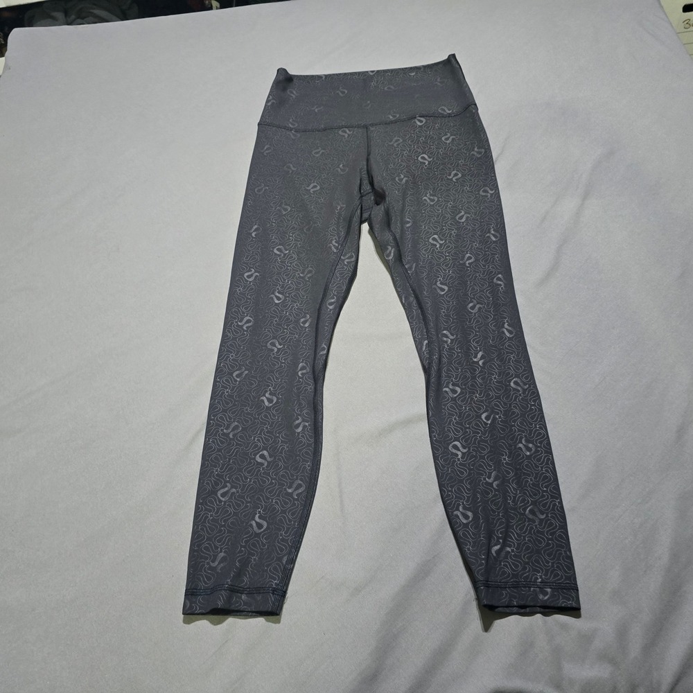 Lululemon Align Leggings Womens 8 High-Rise Black Logo all over logo